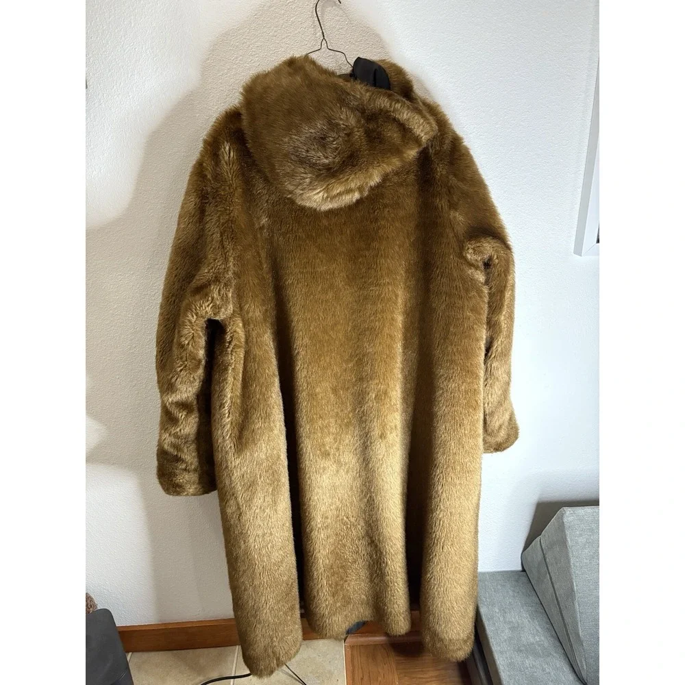 Roaman's Women's Full Length Faux-Fur‎ Coat With Hood Brown Xl Reversible